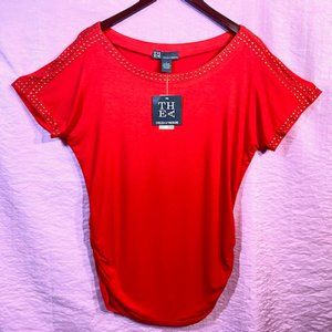 NWT~*Valentines CHELSEA & THEODORE~Red~ Embellised Brass Like Studded~ Blouse L